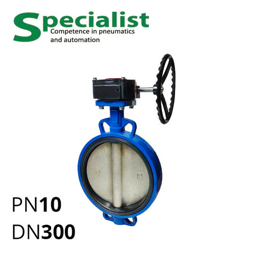 Дискова поворотна засувка ДУ 300 чавунна міжфланцева нерозбірна з редуктором серії SCBF-D673