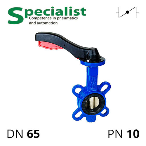 Дискова поворотна засувка ДУ 65 чавунна міжфланцева нерозбірна з рукояткою серії SCBF-D673