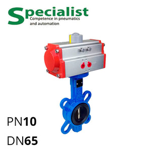 Дисковая поворотная задвижка ДУ 65 чугунная межфланцевый с пневмоприводом серии SCBF-D673