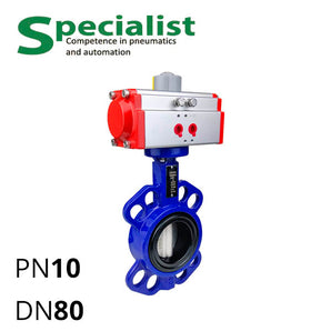 Дисковая поворотная задвижка ДУ 80 чугунная межфланцевый с пневмоприводом серии SCBF-D673