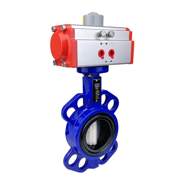 Дисковий поворотний затвор ДУ 80 чавунний міжфланцевий з пневмоприводом серії SCBF-D673