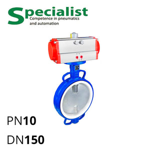 Дискова поворотна засувка ДУ 150 нержавіюча міжфланцева розбірна з пневмоприводом серії SCBF-D674