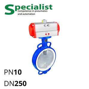 Дискова поворотна засувка ДУ 250 нержавіюча міжфланцева розбірна з пневмоприводом серії SCBF-D674