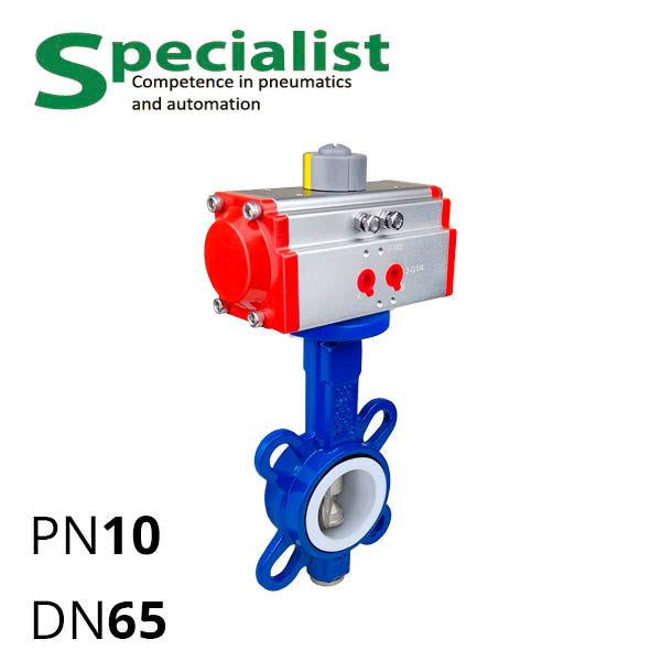 Дисковий поворотний затвор ДУ 65 нержавіючий міжфланцевий з пневмоприводом SCBF-D674