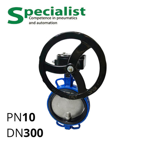 Дискова поворотна засувка ДУ 300 нержавіюча міжфланцева розбірна з редуктором серії SCBF-D674