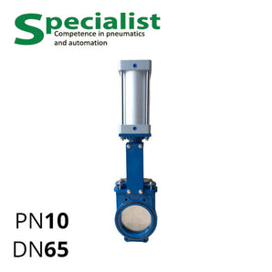 Шиберная ножевая задвижка ДУ 65 чугунная с пневмоприводом SCBF-PZ673X-10JC-65-P