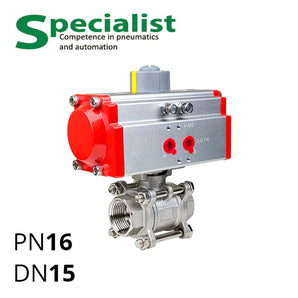 Шаровой кран ½″ нержавеющий PN16 DN15 с пневмоприводом SCBV-Q611