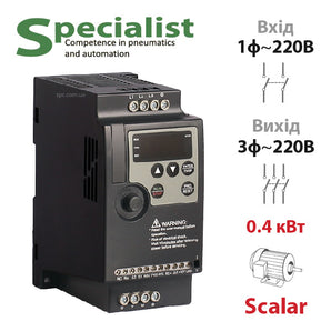 Скалярний перетворювач частоти 0.4 кВт, 1Ф~3Ф/220В (SPLC-NLP1000-0R4G2)