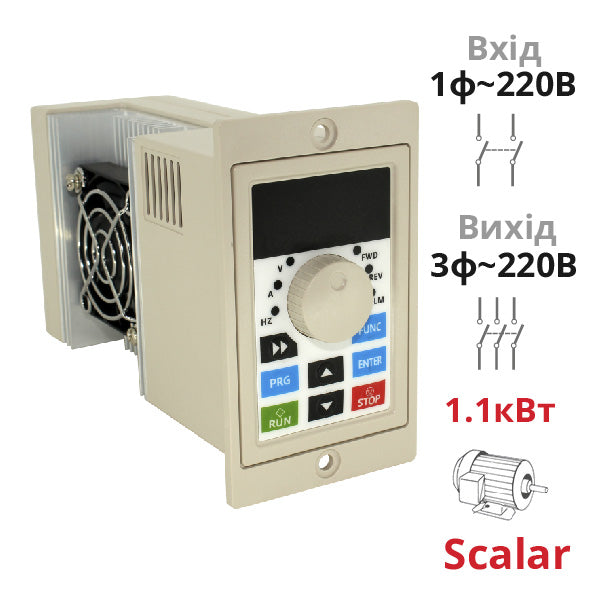 Скалярный преобразователь частоты 1.1 кВт, 1Ф-3Ф 220В (SPLC-US-2-1R1G2)