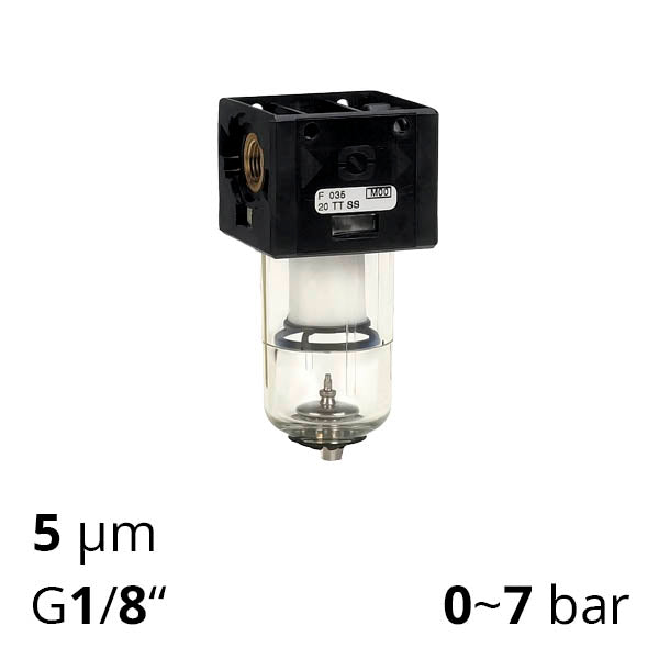 Фільтр стиснутого повітря 5-20 мкм, 80 мкм, 0-7 бар, 1/8" (SSA-F-1/8-035)