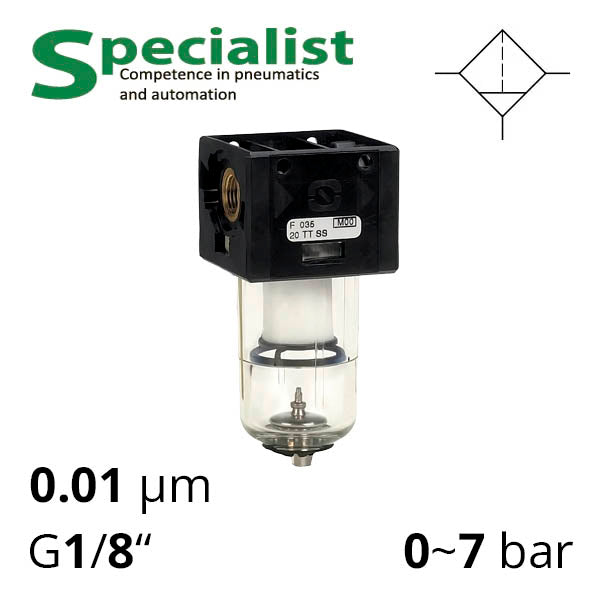 Мікрофільтр стисненого повітря 0,01 мкм, до 12 бар, 1/8" (SSA-MF-1/8-035-0,01-TT)
