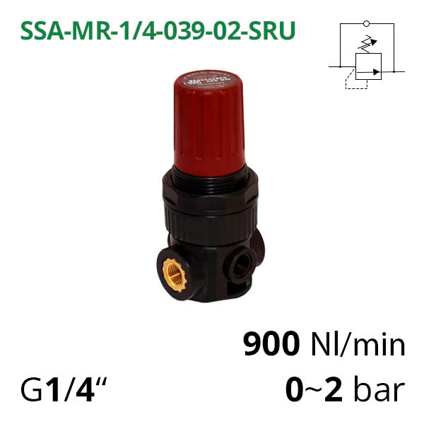 SSA-MR-1/4-039-02-SRU - Мінірегулятор тиску повітря механічний G1/4", 0~2 бар, 900 л/хв AirComp