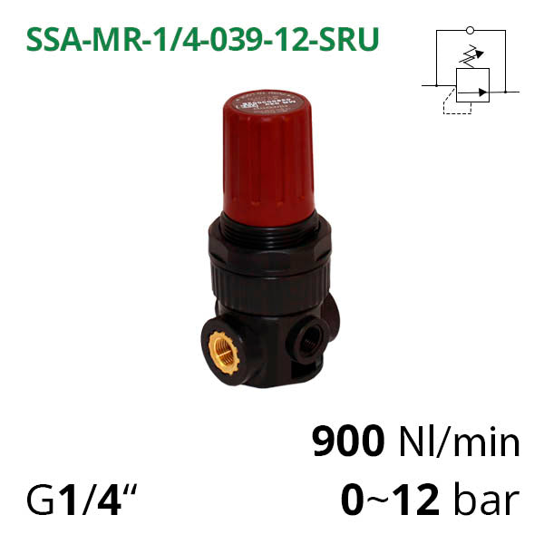 SSA-MR-1/4-039-12-SRU - Мінірегулятор тиску з підвищеною точністю регулювання G1/4", 0~12 бар, 900 л/хв AirComp