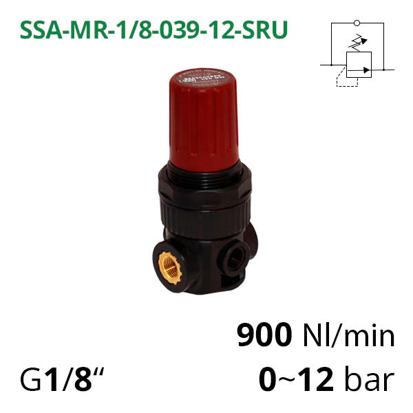 SSA-MR-1/8-039-12-SRU - Мінірегулятор тиску з підвищеною точністю регулювання G1/8", 0~12 бар, 900 л/хв AirComp