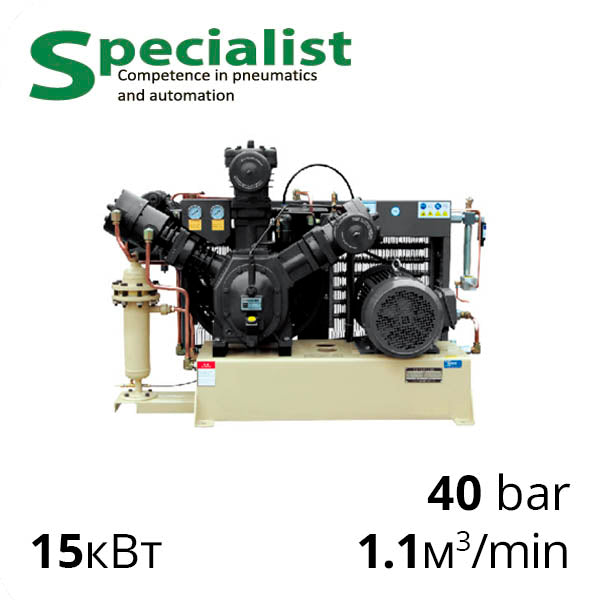Поршневой безмасляный компрессор 40 бар, 1100 л/мин, 15 кВт (SSC-PS-15-40-BM)