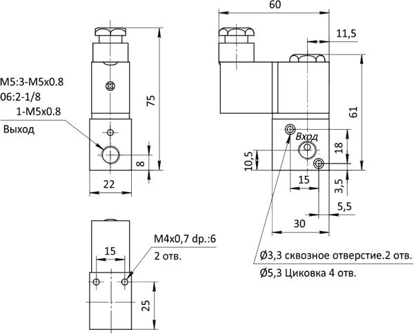 Размеры электромагнитного клапана для воздуха SV-A