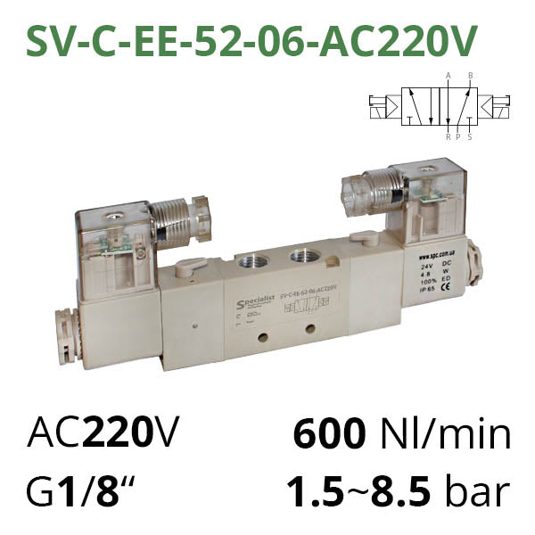 Пневматические распределители 5/2 серий SV-C(D,E,EL)-EE-52 с 2 электромагнитными катушками для управления