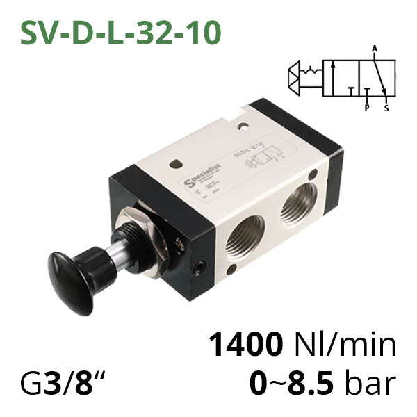 Пневморозподільник 3/2 серій SV-C-L(S) або SV-D-L(S)D  з кнопкою для ручного управління