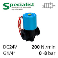 Электромагнитный клапан 24 вольт, резьба - G¼”, нормально закрытый 2/2 серии SV-FP-ES-22NC-08-DC24V