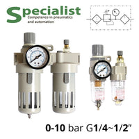 Блок подготовки воздуха 1/4"~1/2", 700~1400 л/мин, до 10 бар, 40мкм (SA-CM)