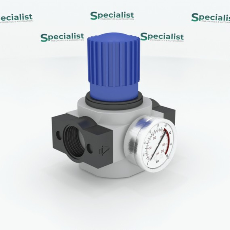 Air pressure regulator with pressure gauge M5~1″, 10 bar, up to 11500 l/min (SA-RN series)