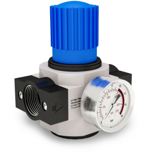 Air pressure regulator with pressure gauge M5~1″, 10 bar, up to 11500 l/min (SA-RN series)