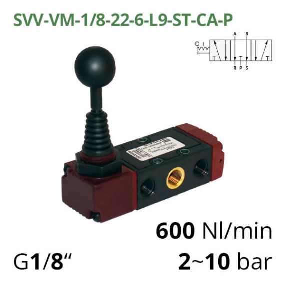 Pneumatic distributors 5/3 Aircomp with mechanical element L9 thread 1/8
