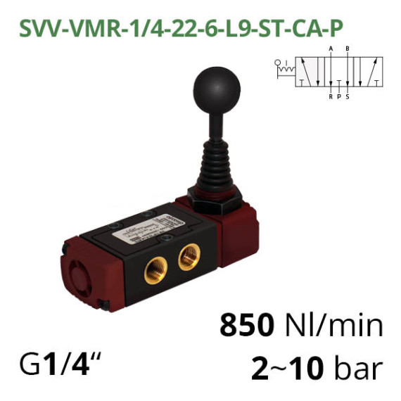 Pneumatic distributors 5/3 Aircomp with mechanical element L9 thread 1/4