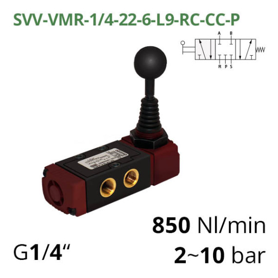 Pneumatic distributors 5/3 Aircomp with mechanical element L9 thread 1/4