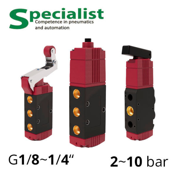 Pneumatic distributors 5/2 Aircomp with various mechanical and manual controls