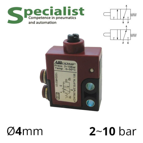 Aircomp 3/2 series 100 micro pneumatic distributors with various mechanical and manual controls