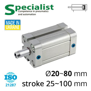 Compact pneumatic cylinder of the SC-AND series according to the ISO21287 standard