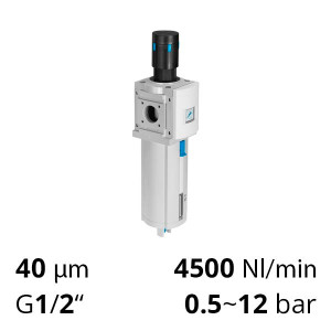 Air filter regulator MS6-LFR-1/2-D7-ERM-AS with built-in cylinder lock and pressure gauge