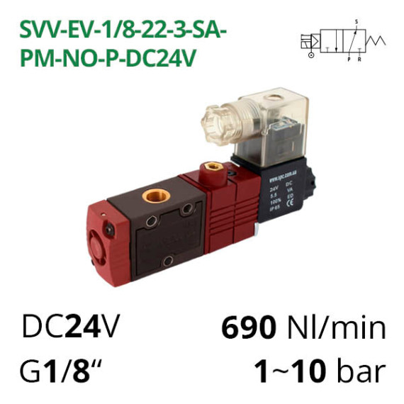 Pneumatic distributor 3/2 AIRCOMP with 1 coil (electropneumatic control)