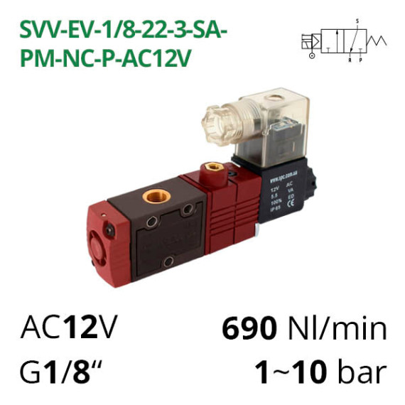 Pneumatic distributor 3/2 AIRCOMP with 1 coil (electropneumatic control)