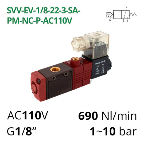 Pneumatic distributor 3/2 AIRCOMP with 1 coil (electropneumatic control)