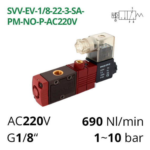 Pneumatic distributor 3/2 AIRCOMP with 1 coil (electropneumatic control)
