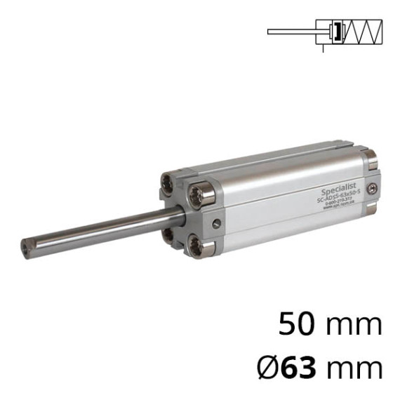 Compact pneumatic cylinder of the SC-ADSS series with a return spring in a rodless cavity