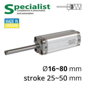 Compact pneumatic cylinder of the SC-ADSS series with a return spring in a rodless cavity