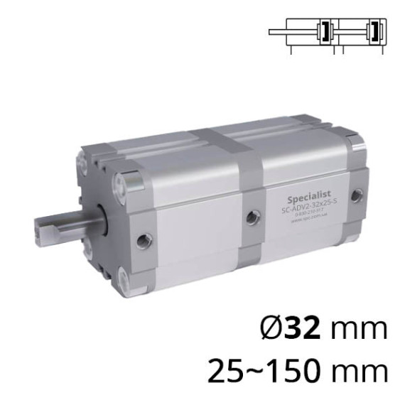 Compact double pneumatic cylinder (tandem) of the SC-ADVT series