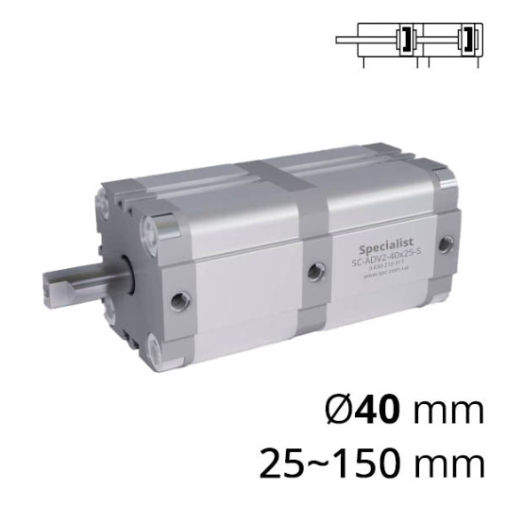 Compact double pneumatic cylinder (tandem) of the SC-ADVT series