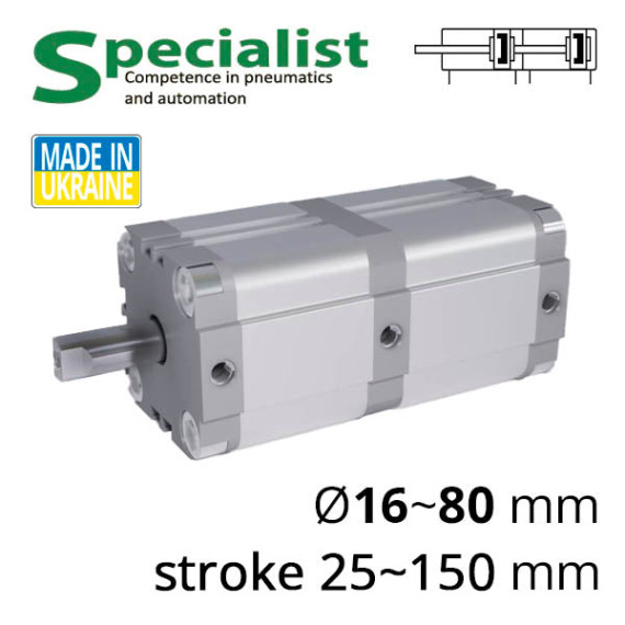 Compact double pneumatic cylinder (tandem) of the SC-ADVT series