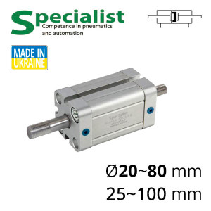 Compact pneumatic cylinder with a through rod of the SC-ANDD series