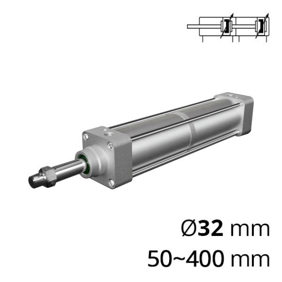 Tandem pneumatic cylinder SC-DNGT according to ISO6431/15552