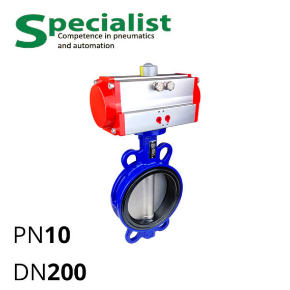 Disc rotary valve DU 200 cast iron intermediate flange with pneumatic drive SCBF-D673