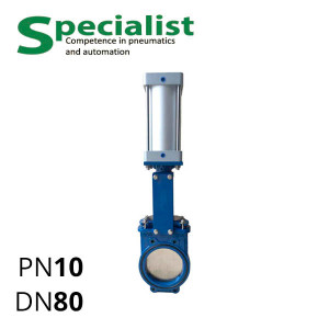 Knife gate valve DU 80 cast iron with pneumatic drive SCBF-PZ673X-10JC-80-P