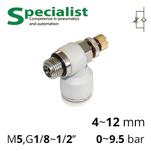Pneumatic chokes with non-return valve corner plastic series SF-ESL-G (in valve)