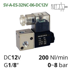 Solenoid pneumatic valves 3/2 normally closed 12, 24, 220 V SV-A series