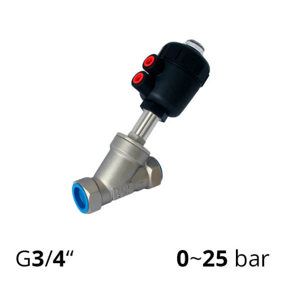 Shut-off valve with pneumatic drive, angle thread G3/4″, DU 20 - SV-HS-AS-22NC-20-121 (Pneumatic drive plastic)