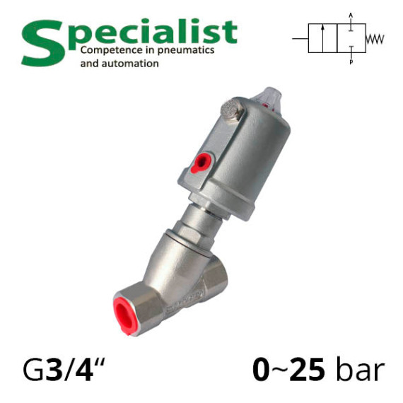 Shut-off valve with pneumatic drive, angle thread G3/4″, DU 20 - SV-HS-AS-22NC-20-111 (Pneumatic drive stainless)